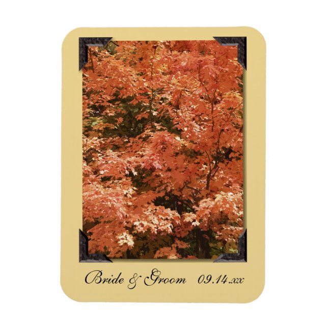 Magnet Flexible Automne Orange Feuille mariage Enregistrer la date (Vertical)