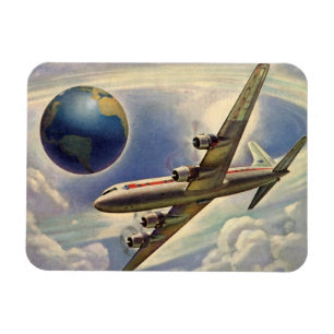 Magnet Flexible Avion vintage volant autour du monde dans les nuag