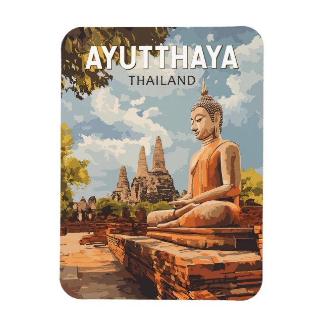 Magnet Flexible Ayutthaya Thaïlande Travel Art Vintage (Vertical)