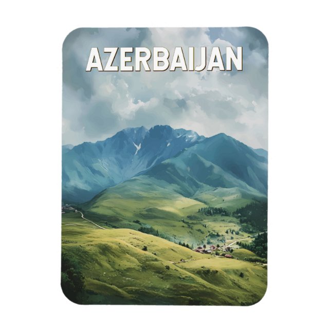 Magnet Flexible Azerbaïdjan Illustration Voyage Art Vintage (Vertical)