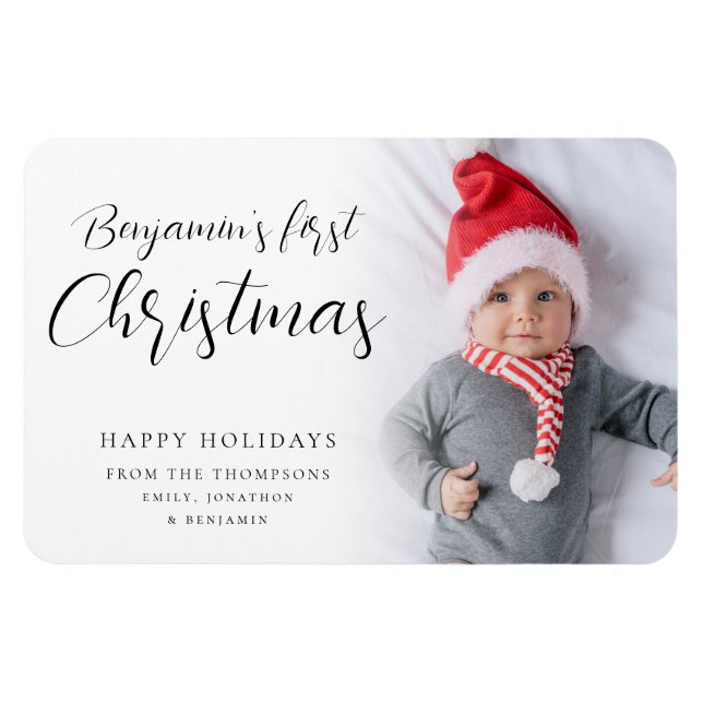 Magnet Flexible Baby First Christmas Photo Calligraphie Custom Mag (Horizontal)