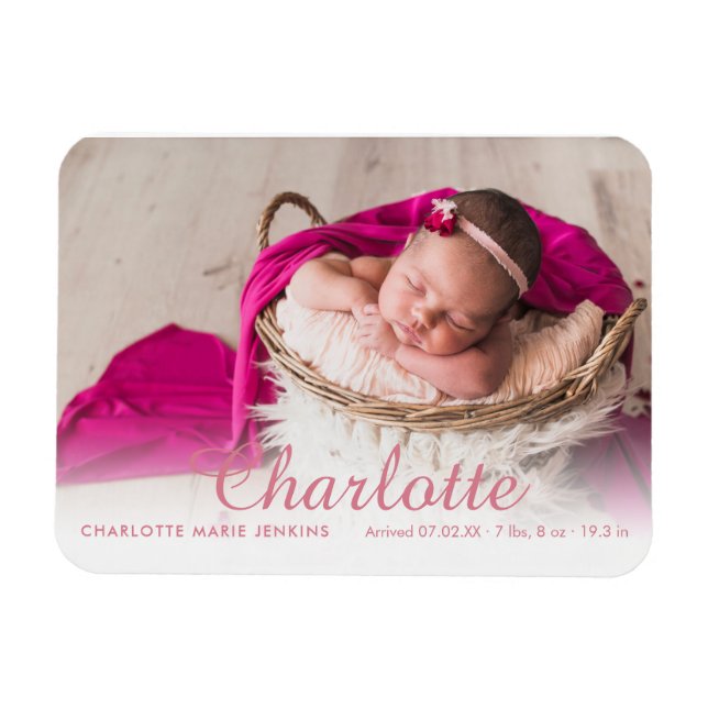 Magnet Flexible Baby Girl Photo Faire-part de naissance Nom du scr (Horizontal)