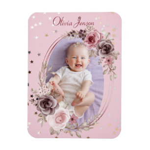 Magnet Flexible Baby Girl Photo mignonne Élégant Moderne Rose flor
