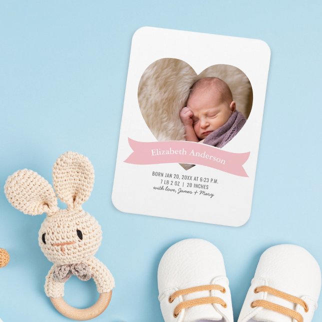 Magnet Flexible Baby Girl Photo Minimalist Birth Announcement (Créateur téléchargé)