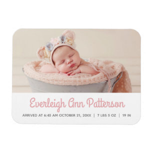 Magnet Flexible Baby Girl Pink White Photo Birth Announcement