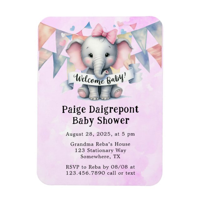 Magnet Flexible Baby shower d'accueil Eléphant mignon Invitation (Vertical)