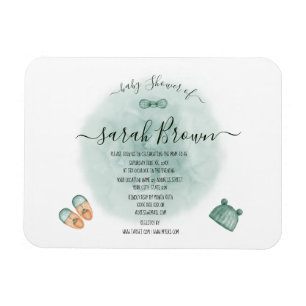 Magnet Flexible Baby shower ELEGANT VERT & ORANGE WATERCOLOR