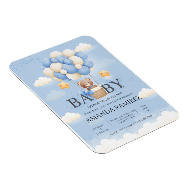 Magnet Flexible Baby shower éléphant bleu et crème personnalisé (Côté Droit)