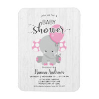 Baby shower éléphant rose bois blanc Invitation