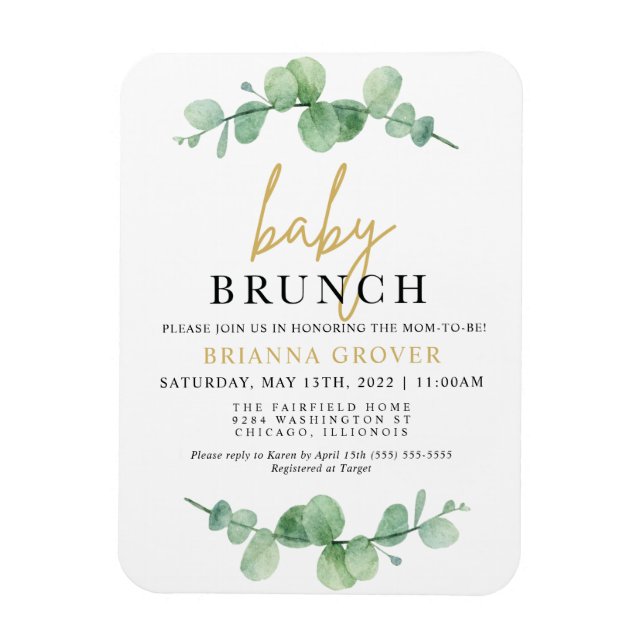 Magnet Flexible Baby shower Eucalyptus Brunch Invitation (Vertical)