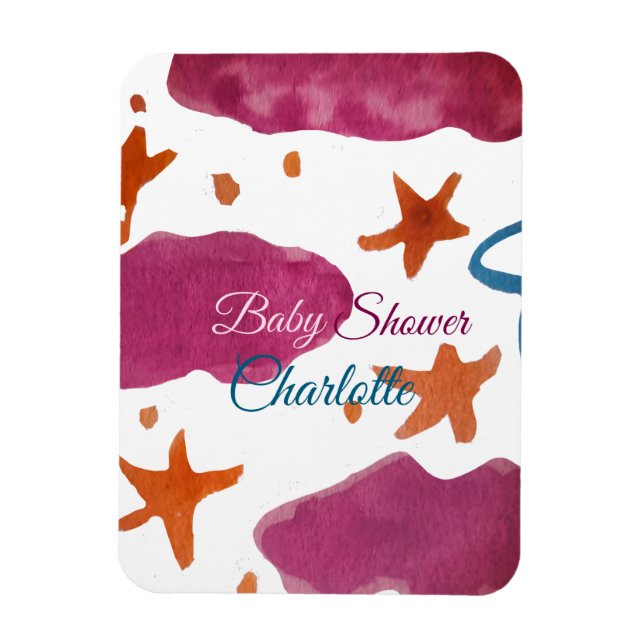 Magnet Flexible Baby shower nuages rose bleu ajouter nom aquarelle (Vertical)