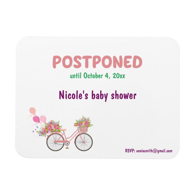 Magnet Flexible Baby shower reporté avec nouvelle date et RSVP (Horizontal)