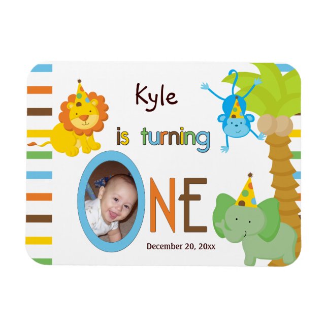 Magnet Flexible Babys Premier Anniversaire Personnalisable Fête Fa (Horizontal)