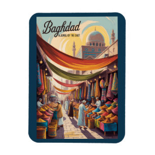 Magnet Flexible Bagdad Irak Illustration Voyage Art Rétro