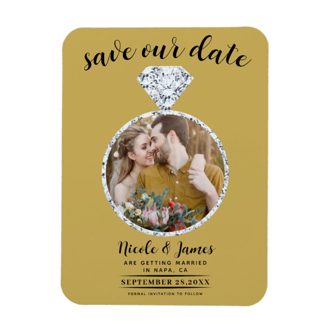 Magnet Flexible Bague de diamants en or Anneau de bling Photo Date (Vertical)