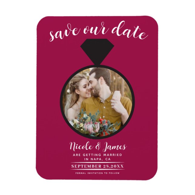 Magnet Flexible Bague de fiançailles de mariage Rose framboise Pho (Vertical)