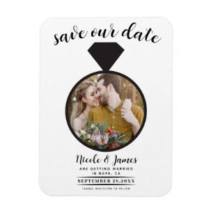 Magnet Flexible Bague de Mariage blanc et noir Enregistrer la date