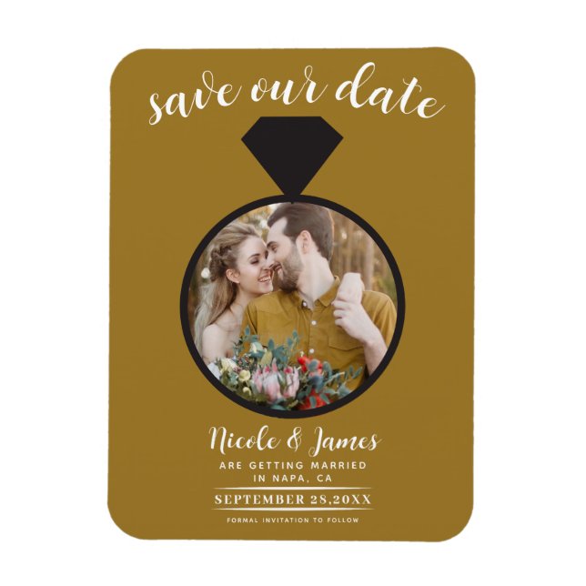 Magnet Flexible Bague de mariage en or rustique Photo Enregistrez  (Vertical)