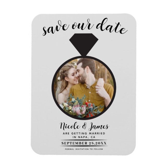Magnet Flexible Bague de mariage gris clair Photo Save the Date (Vertical)