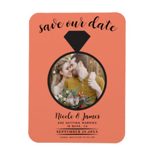 Magnet Flexible Bague de mariage saumon orange Photo Save the Date