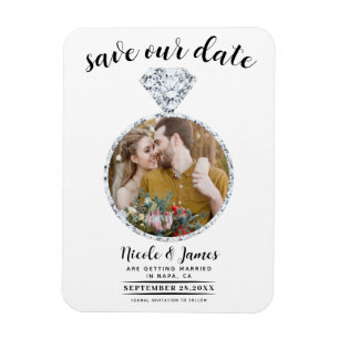 Magnet Flexible Bague Diamant Blanc Bling Photo Date d'Enregistrem