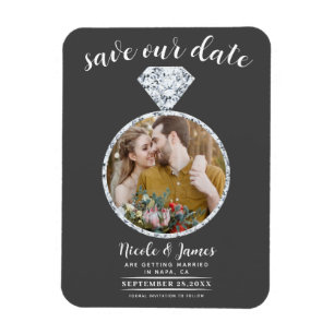 Magnet Flexible Bague Diamant Gris Foncé Photo de Luxe Carte de Fa