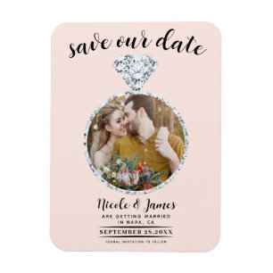 Magnet Flexible Bague Diamant Rose Foncé Photo Bling Date de Maria