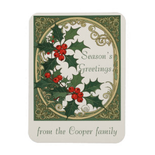 Magnet Flexible Baies-Rouges Feuilles-De-Houx Noël-Fête