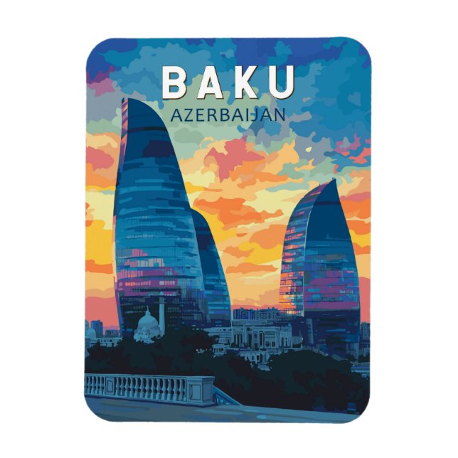 Magnet Flexible Bakou Azerbaïdjan Travel Art Vintage (Vertical)