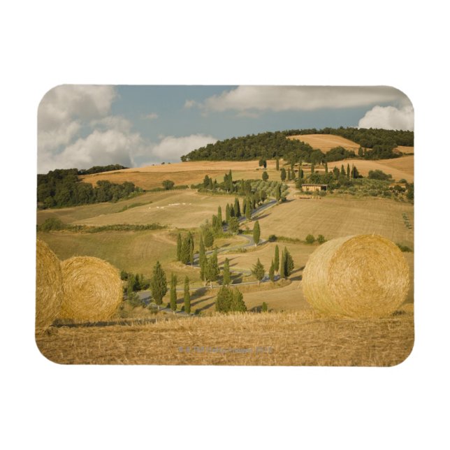 Magnet Flexible Balle de foin et paysage vallonné, Toscane, Italie (Horizontal)