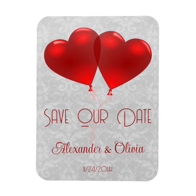 Magnet Flexible Ballons Coeur Rouge Enregistrer l'aimant Date (Vertical)