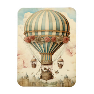 Magnet Flexible Balloon à air chaud vintage Floral Bleu