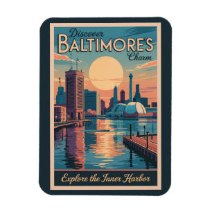 Magnet Flexible Baltimore Maryland Skyline Voyage Art Rétro