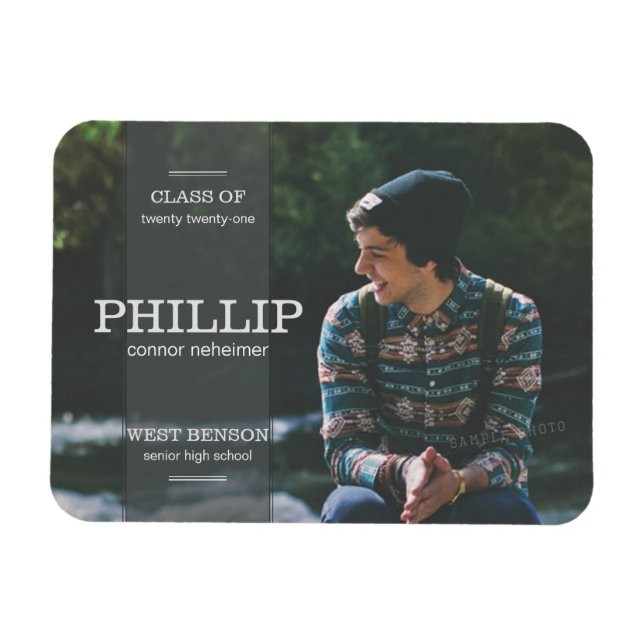 Magnet Flexible Banner Grey Photo Faire-part de graduation (Horizontal)