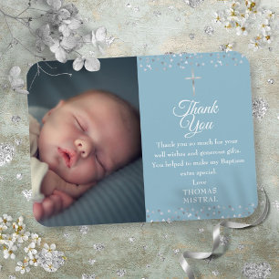 Magnet Flexible Baptême Christening Cœurs Argentés Photo Merci