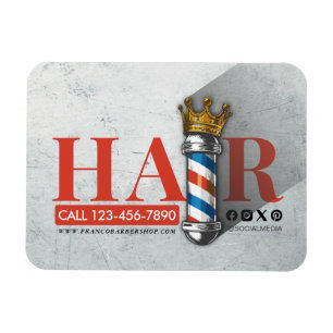Magnet Flexible Barber Hair Shop King Crown Barber Pole Hair Salon