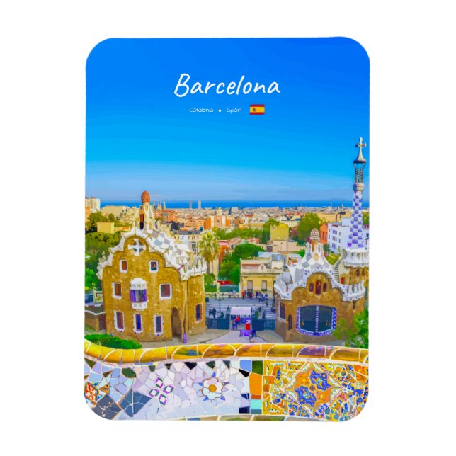 Magnet Flexible Barcelone, Espagne - Parc Guell Mosaïque arrondie  (Vertical)