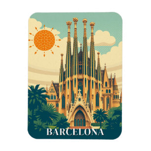 Magnet Flexible Barcelone Espagne Retro Voyage Abstrait
