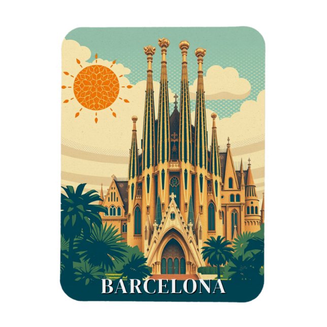 Magnet Flexible Barcelone Espagne Retro Voyage Abstrait (Vertical)
