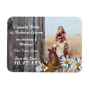 Magnet Flexible Barn Wood Horseshoes Daisies Save the Date Photo