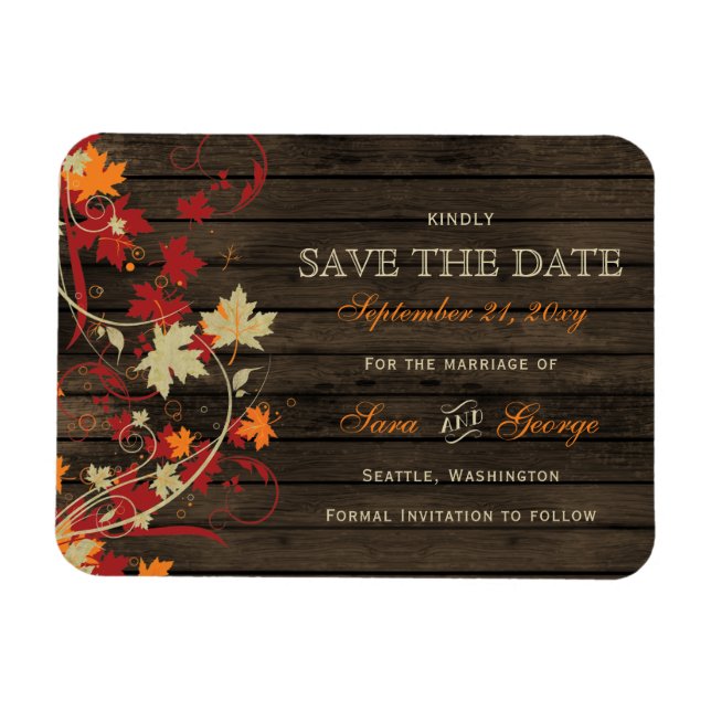 Magnet Flexible Barn Wood Rustic Fall Leaves Mariage enregistrer l (Horizontal)