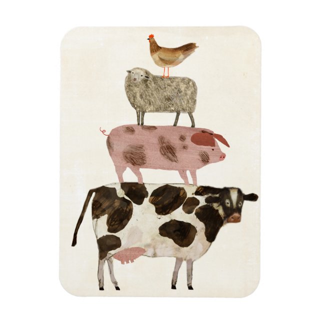 Magnet Flexible Barnyard Buds - Vache, cochon, mouton et hen (Vertical)