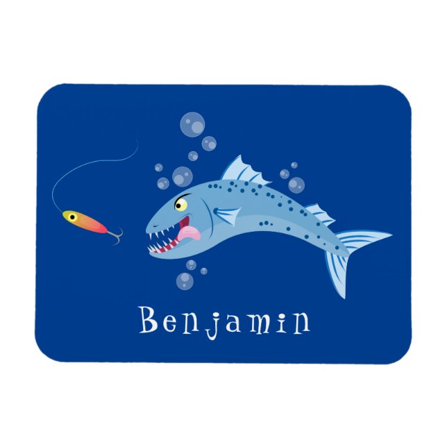 Magnet Flexible Barracuda fish hungry fishing cartoon illustration (Horizontal)