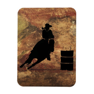 Magnet Flexible Barrel Racing Girl Silhouette on a Grunge Texture