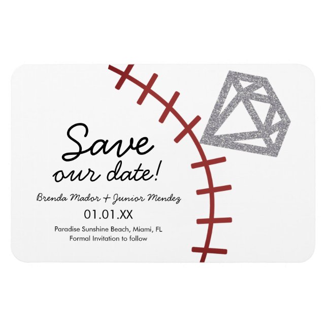 Magnet Flexible Baseball Homerun Diamant Gemme  Enregistrer La Dat (Horizontal)