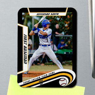 Magnet Flexible Baseball Souvenirs Jaune Vivant Noir Personnalisé