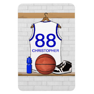 Magnet Flexible Basket-ball blanc et bleu personnalisé Jersey
