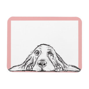 Magnet Flexible basset hound noir blanc yeux de chiot simple