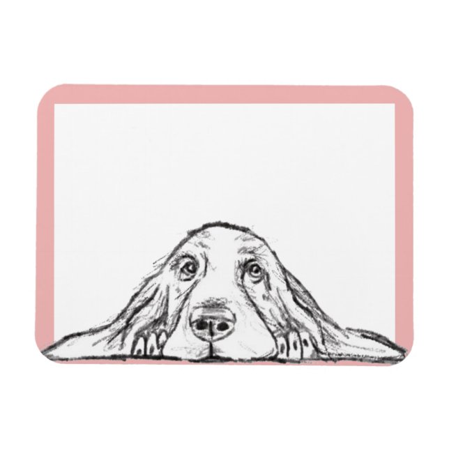 Magnet Flexible basset hound noir blanc yeux de chiot simple  (Horizontal)