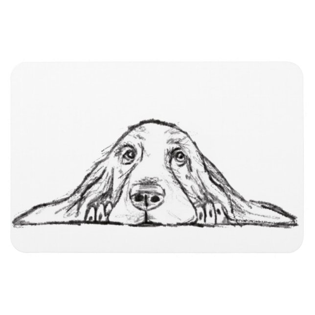 Magnet Flexible basset hound noir blanc yeux de chiot simple  (Horizontal)
